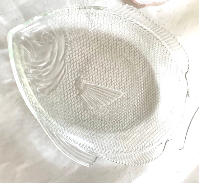 Collectible Fish Shaped Pressed Glass Platter - Oven Proof - Made in U.S.A.
