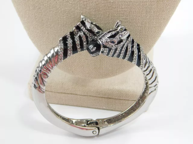 Chloe & Isabel Enamel Rhinestone Zebra Hinged Cuff Bangle Bracelet 6.5"