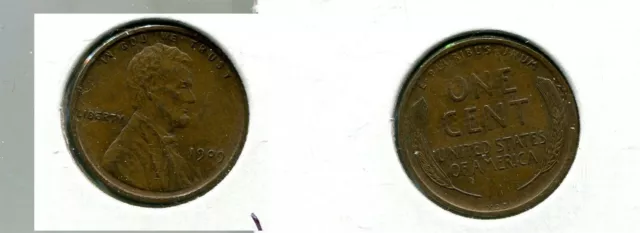 1909 P Vdb Lincoln Head Penny Au Bu 1095P