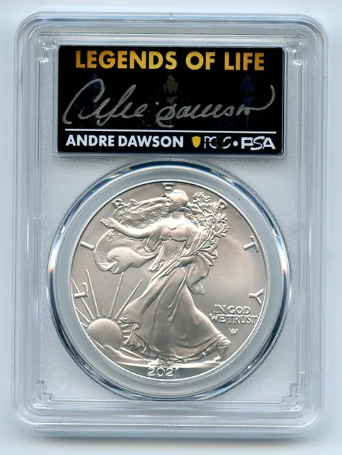2021 $1 Silver Eagle T2 First Production PCGS MS70 Legends of Life Andre Dawson