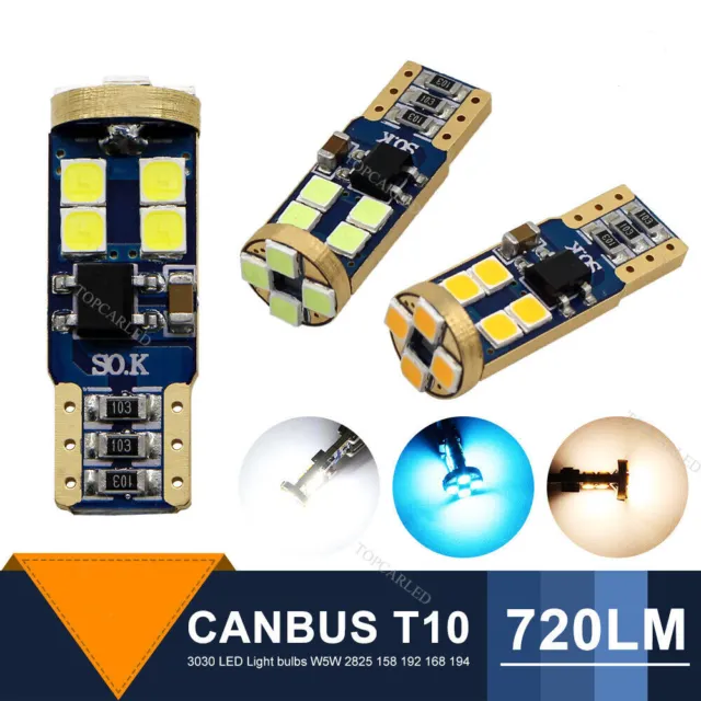 T10 3030 12-SMD LED Error Free Canbus Car Side Marker Dome Light 720LM Bulbs 12V