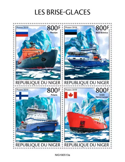 Niger 2019 MNH Ships Stamps Icebreakers Rossiya MSV Botnica Nautical 4v M/S