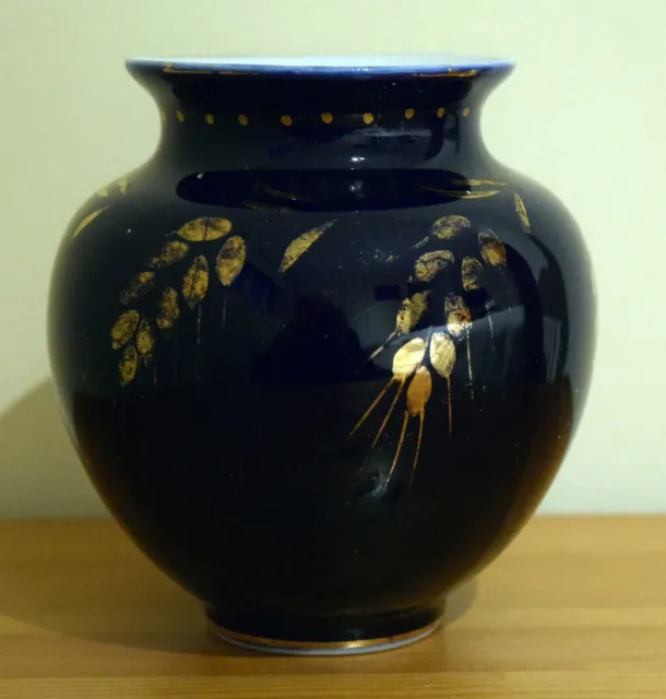 Sowjetische Vintage kobaltblaue Vase goldene Blume - Hergestellt in der UdSSR