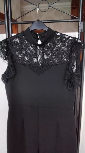 Stylish "QUIZ"  Black Lace Wide Leg Jumpsuit-SZ 14