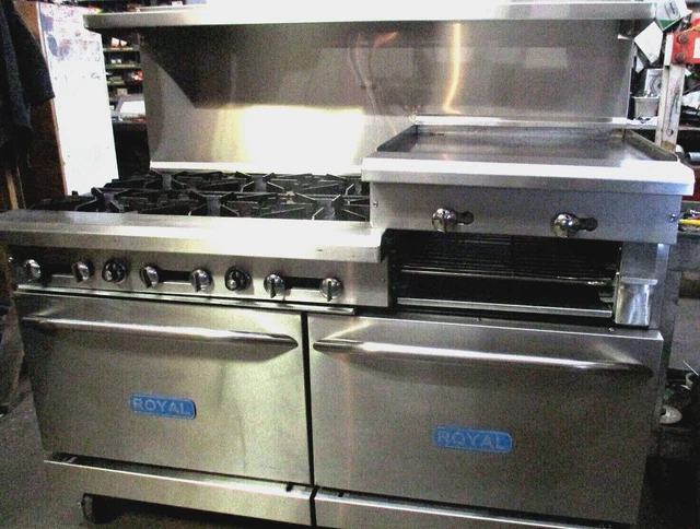 Used Royal 60" L Range With 6 Burners, 24" Griddel, And 2 Std Ovens, Nat Gas.