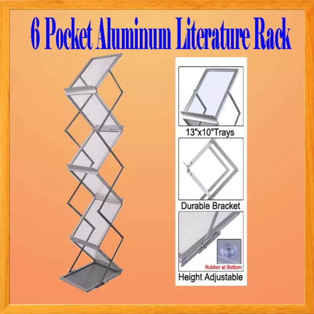 6 Pocket Literature Magazine Catalog Brochure Rack Holder Portable Aluminum