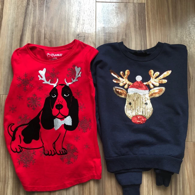 Hanes & New Look Girls Age 7-9 Years Bundle Christmas Jumpers Long Sleeve Tops