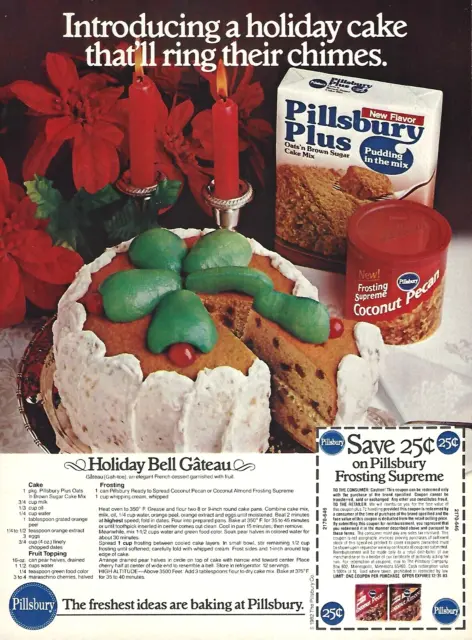 1982 Pillsbury Plus Cake Mix Holiday Bell Gateau vintage Print Ad Advertisement