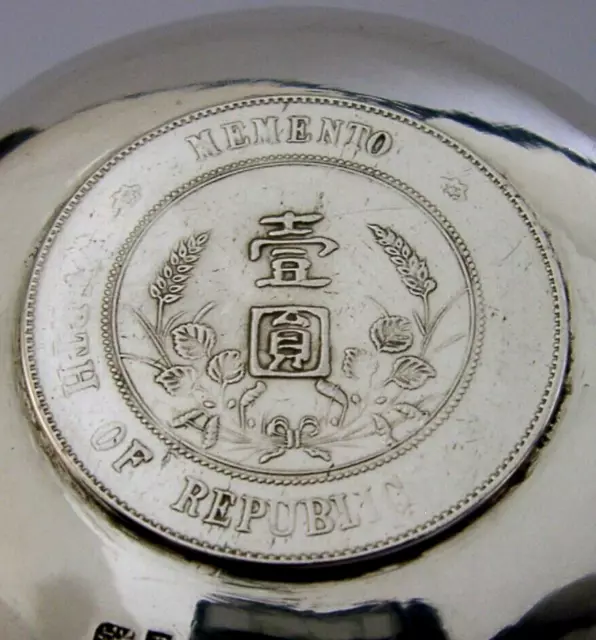 RARE CHINESE EXPORT STERLING SILVER TRADE DOLLAR COIN DISH c1930 ANTIQUE