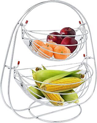 Stainless Steel Double 1 Piece Step Swing Fruit And Vegetable Basket For Kitchen
