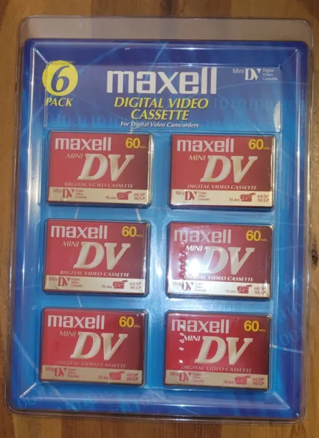 Paquete de 6 cintas de video video digital Maxell mini DV 60 minutos 70,4 mm
