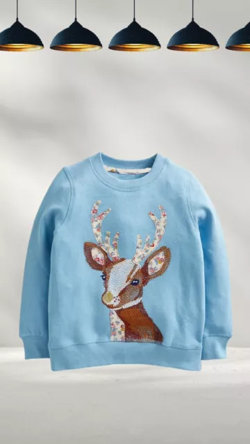 Felpa Superstitch Ex Mini Boden Ragazze in Renna Blu Polveroso (un po' difettosa