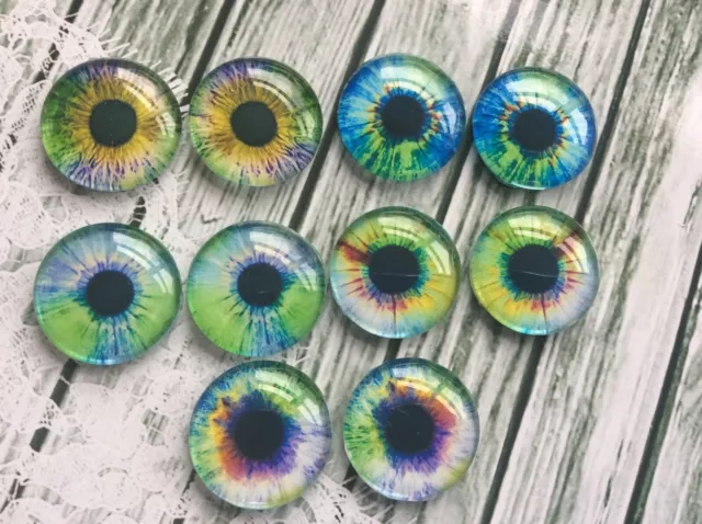 10 Blue Green Human Eye Cabochons 16-25mm Mixed Round Glass Cabochon Flat Back