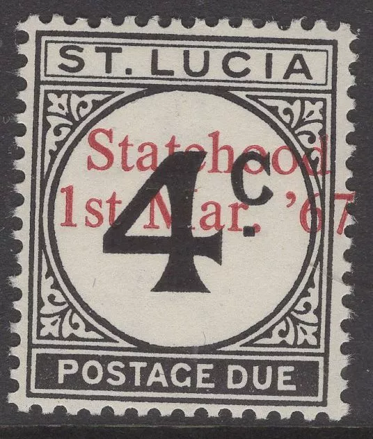 ST.LUCIA SGD12var 1967 UNISSUED 4c POSTAGE DUE OVERPRINTED STATEHOOD IN RED MNH