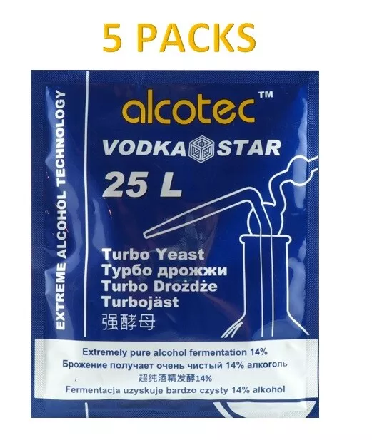 5 PACKS Alcotec Vodka Star Turbo Yeast Alcohol Spirit Home Brew Wash FAST FREE