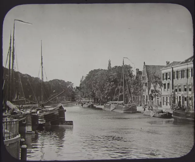 GWW VIKTORIANISCHES Glas magische Laterne Rutsche AUF DEM SPAARNE HAARLEM C1890 NIEDERLANDE