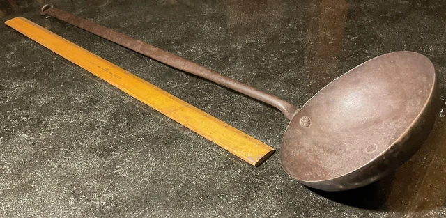 Antique Hand Forged Ladle 19th Century American 23” Chef Campfire Rat Tail