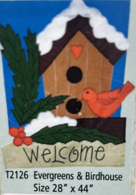 Vintage Toland Welcome Flag  28x44 Evergreen, Birdhouse Cardinal New In Package