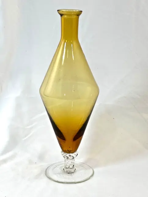 Vintage Italian Decanter Amber Hand Blown Yellow Glass no Stopper Water Wine