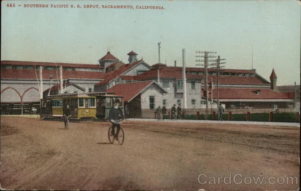 Sacramento,CA Southern Pacific R. R. Depot Mitchell California Postcard 1c stamp