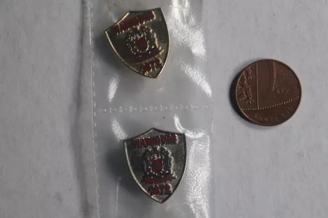 Two Wigan Warriors Rugby League Football Club enamel badges 1872 Gold & Silver