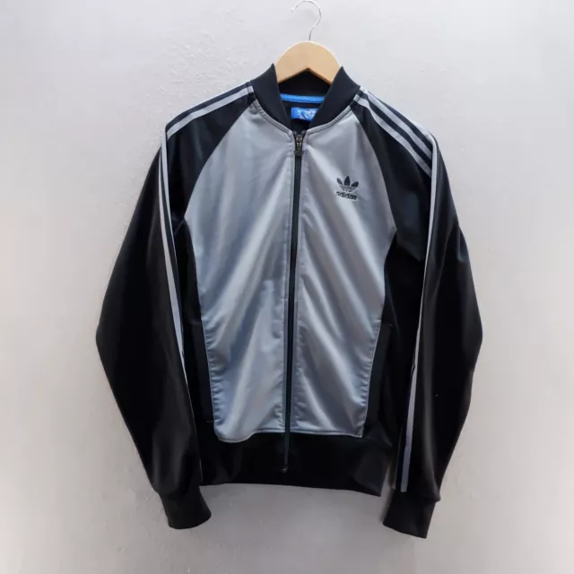 Adidas giacca da pista piccola grigio nero logo cerniera intera tuta da allenamento top uomo