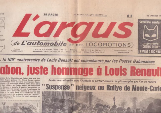 L'argus N°2555 Rallye Monte-Carlo / Gabon & L. Renault / Simca Horizon / Utilita