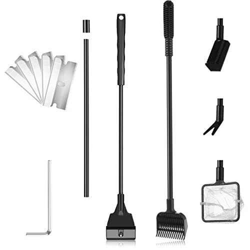 Aquarium Glass Scraper Aquarium Rake for Sand 4 in 1 Fish Tank Cleaning Kit