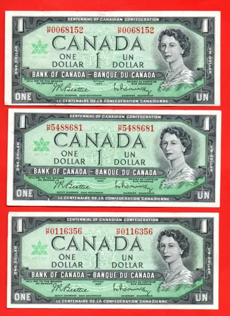1967 X 3  Canada Centennial One Dollar Bills   Have A  L@@@K