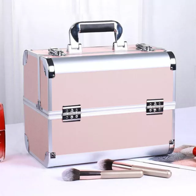 Portable Make Up Case Vanity Cosmetic Nail Box Carry Bag Organiser Strap Pink