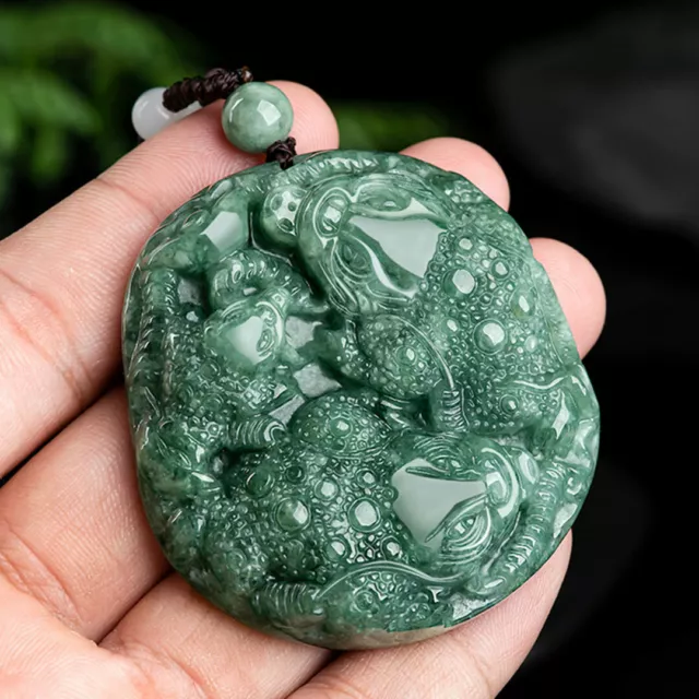 Grade A 100% Natural  Green Jade Jadeite Double Dragon Spittor Pendant