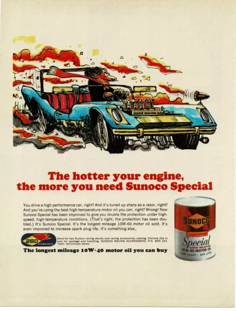 1971 SUNOCO Special Motor Oil cartoon muscle car comic pop art Vintage Print Ad