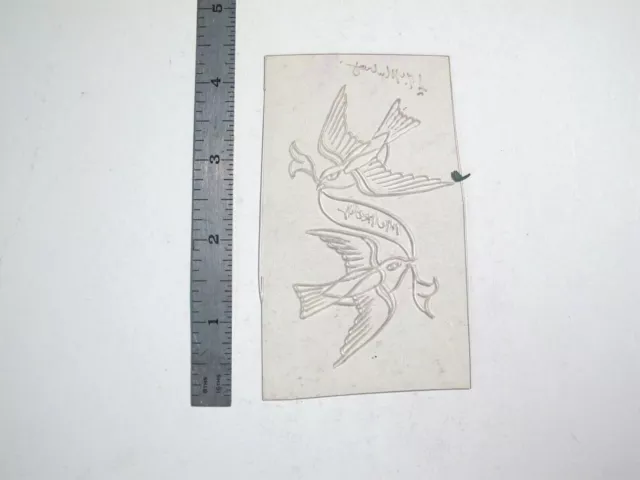 De Colección Años 60 Años 70 Tatuaje Flash Plantilla de Acetato 2 Pájaros Portador Estandarte Firmado BR3