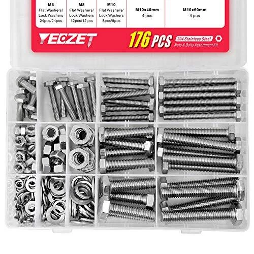 YEEZET 304 Inox Boulons et écrous Rondelles Assortiment Kit M6 M8 M10 Industrie