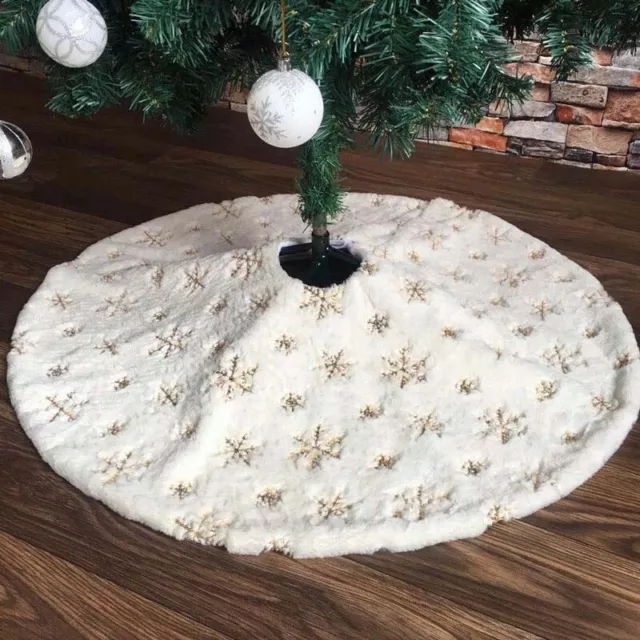 36" White Christmas Tree Skirt Base Faux Fur Xmas Floor Mat Ornament Decoration