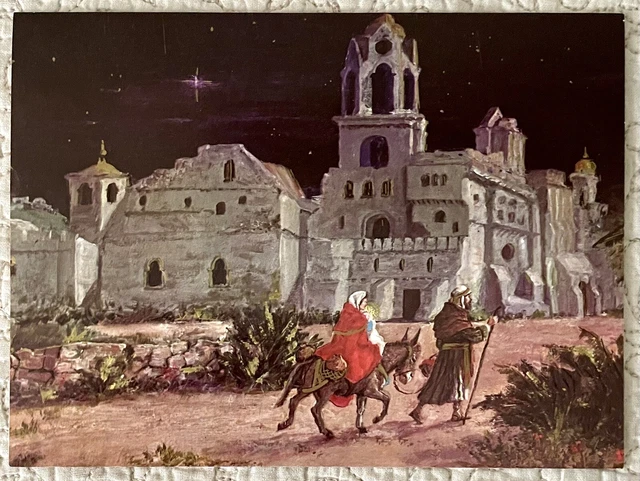 Unused Christmas Baby Jesus Mary Joseph City Retro Vintage Greeting Card 1970s A