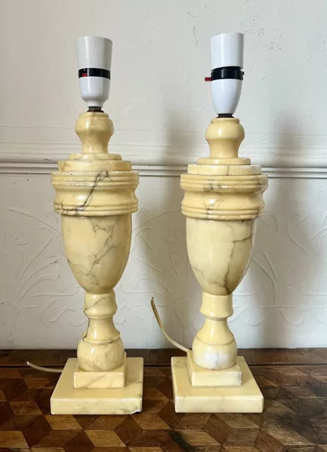 Pair Vintage Hollywood Regency Marble Alabaster Table Lamp Light Bases 40cm