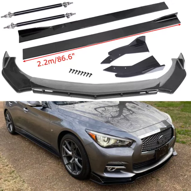 Carbon Fiber Front Bumper Lip Side Skirt Strut Rods For Infiniti G37 G35 Q50 Q60