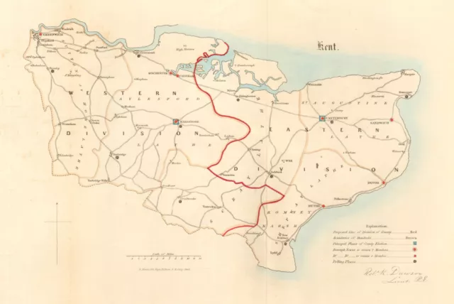 Kent county map. Divisions boroughs electoral. REFORM ACT. DAWSON 1832 old