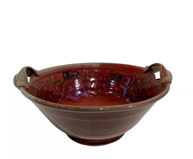 Pottery Stoneware Bowl Handmade Signed Dated Handles Glazed Studio Piece 10”