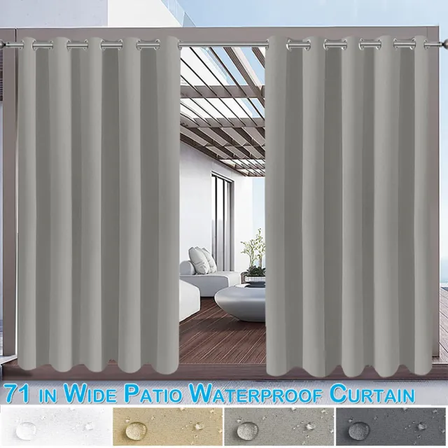 71'' Blackout Curtains Thermal Waterproof Outdoor Pergola Window Drapes Eyelet