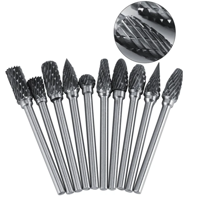 10X Tungsten Carbide Steel Files Burr Set 3mm Shank 6mm Cutting AU