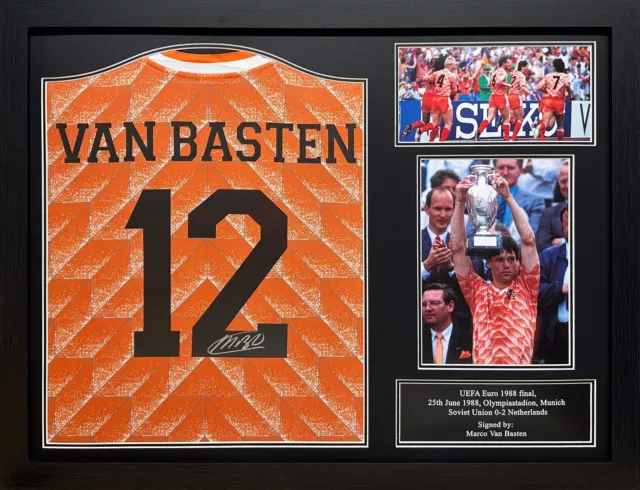 Framed Marco Van Basten Signed Holland Retro 1988 Football Shirt See Proof + Coa