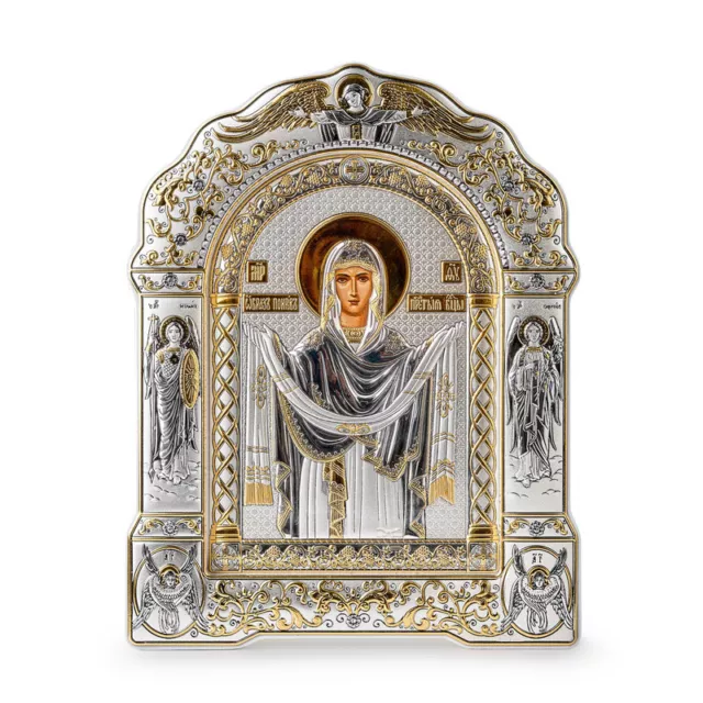 Intercession of the Theotokos Orthodox Handmade Silver Icon 17x23cm; 6,6x8,9"