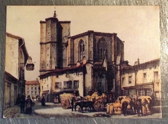 Engraving postcard Church of Saint Vincent Saint Flour Cantal postcard
