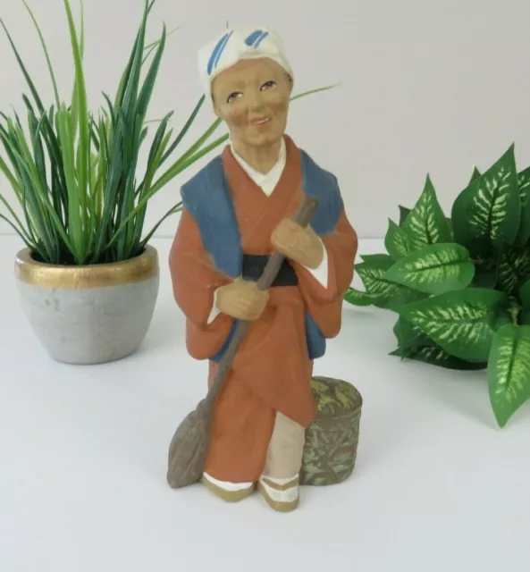Vintage Tilso or Hakone Japanese Hand Painted Woman with a Broom