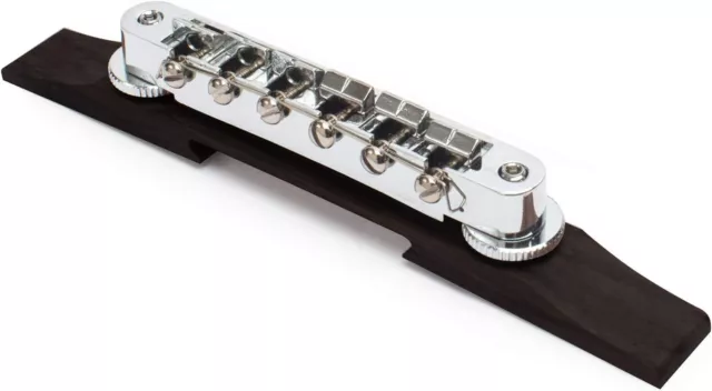 Golden Age Tune-o-matic Bridge For Archtop Guitar, Chrome Hardware on Ebony Base