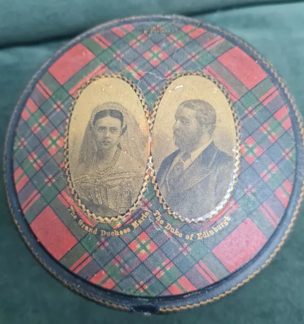 Antique 1874 Tartanware Thread Box Wedding Of Grand Duchess & Duke Of Edinburgh