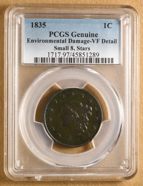 1835 Coronet Head Large Cent 'Small 8, Stars' PCGS VF Detail