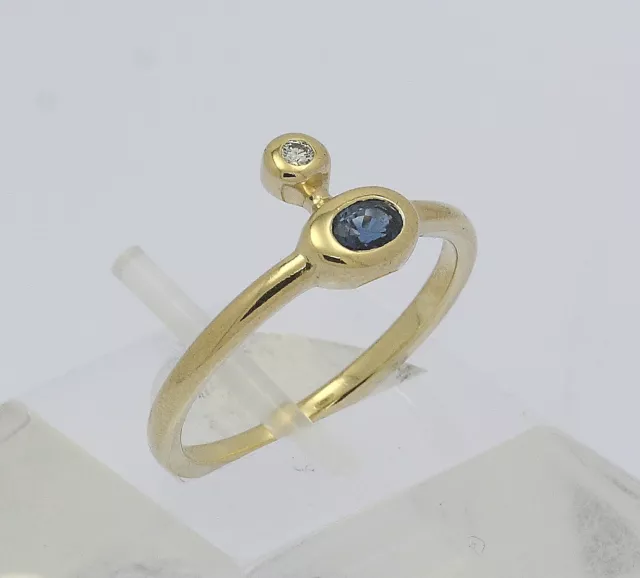 ♦ Ring in 14 kt 14k 585er Gelb Gold mit Saphir Safir Brillant Diamant Brillanten